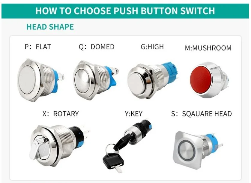 12mm 16mm 19mm 22mm 25mm 30mm Momentary Latching DC 12V LED Waterproof Metal Push Button Switch